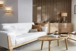 Clearance Miliboo Sofá diseño 3 plazas blanco roto patas madera FJORD