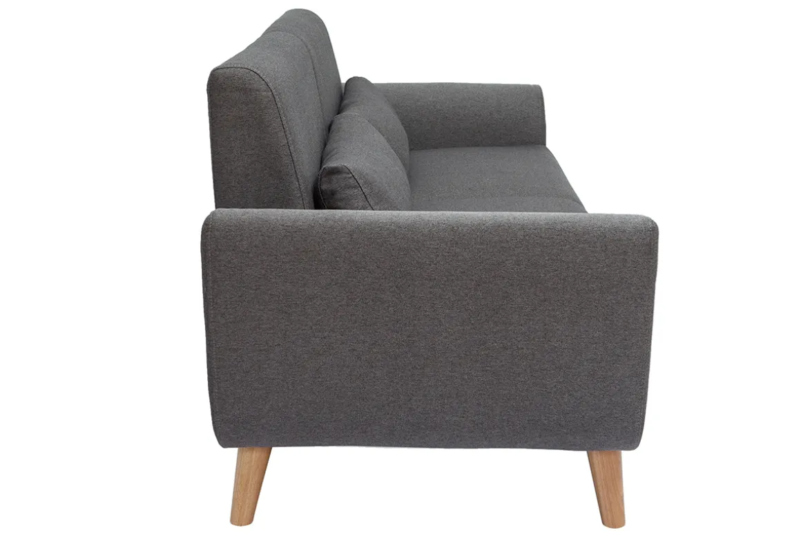 Flash Sale Miliboo Sofá diseño 3 plazas tejido gris oscuro patas roble EKTOR