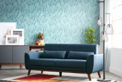 Best Miliboo Sofá diseño 3 plazas tejido azul patas roble EKTOR