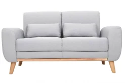 Clearance Miliboo Sofá diseño 2 plazas tejido gris y patas en roble EKTOR