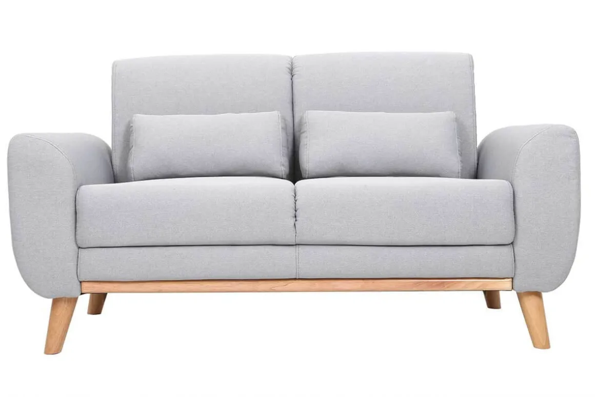 Clearance Miliboo Sofá diseño 2 plazas tejido gris y patas en roble EKTOR