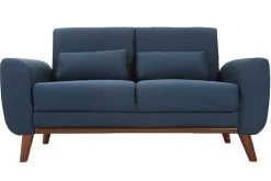 Best Sale Miliboo Sofá diseño 2 plazas tejido azul y patas nogal EKTOR