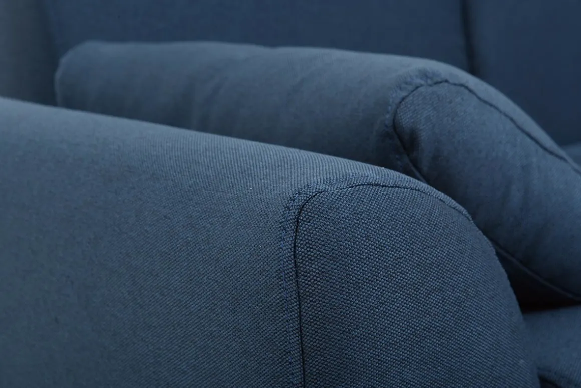 Best Sale Miliboo Sofá diseño 2 plazas tejido azul y patas nogal EKTOR