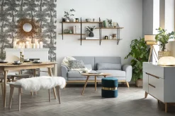 Store Miliboo Sofá diseño 3 plazas tejido gris claro patas roble EKTOR