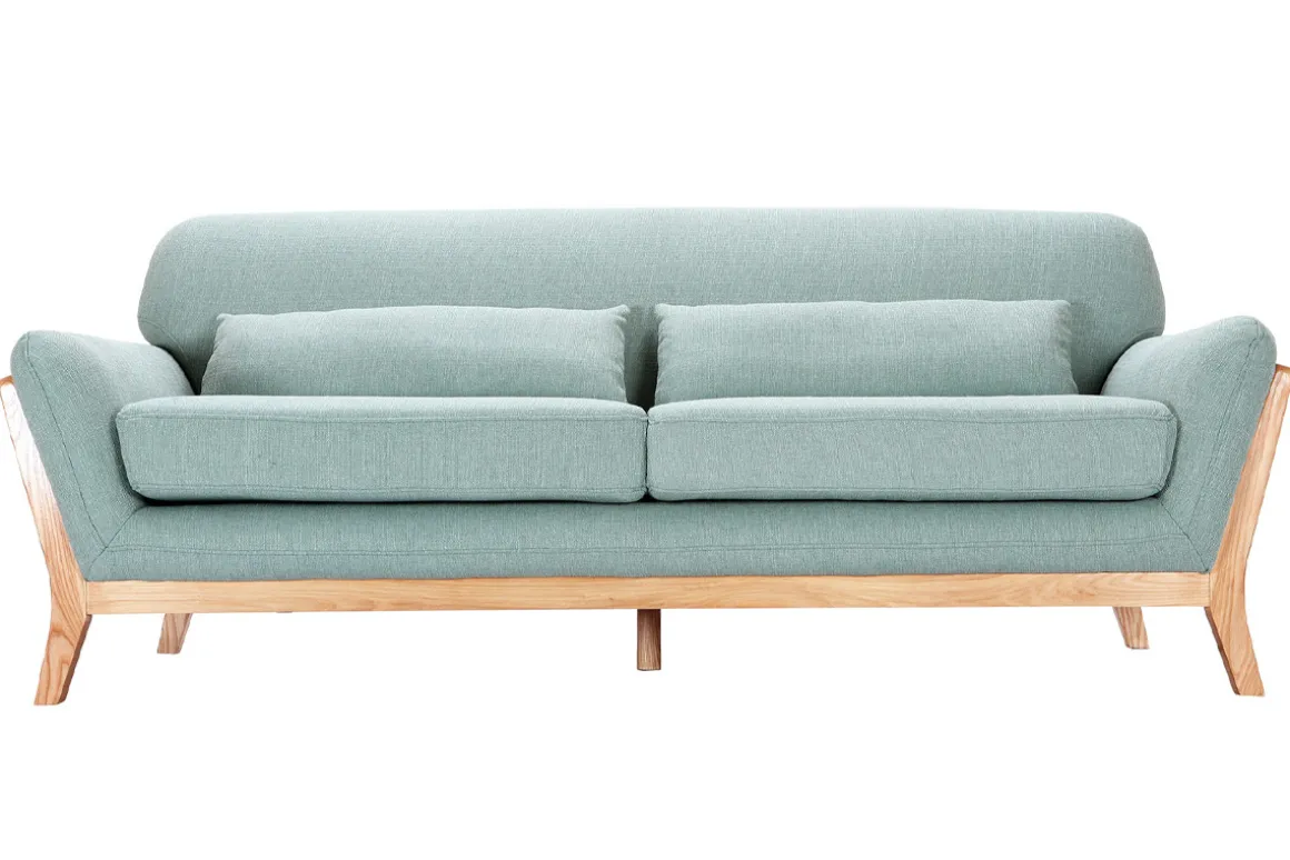 Sale Miliboo Sofá escandinavo 3 plazas azul claro patas madera YOKO