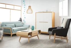 Sale Miliboo Sofá escandinavo 3 plazas azul claro patas madera YOKO