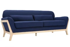 Outlet Miliboo Sofá escandinavo 3 plazas azul marino patas madera YOKO