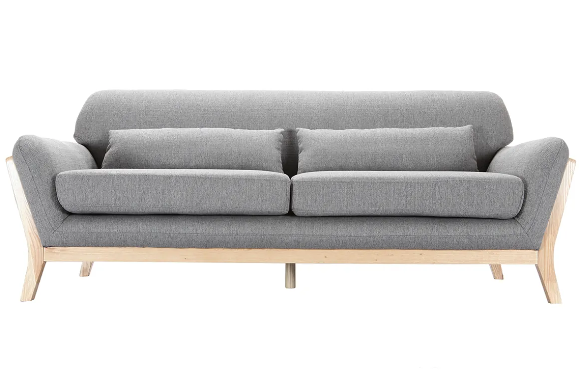Discount Miliboo Sofá escandinavo 3 plazas gris patas madera YOKO