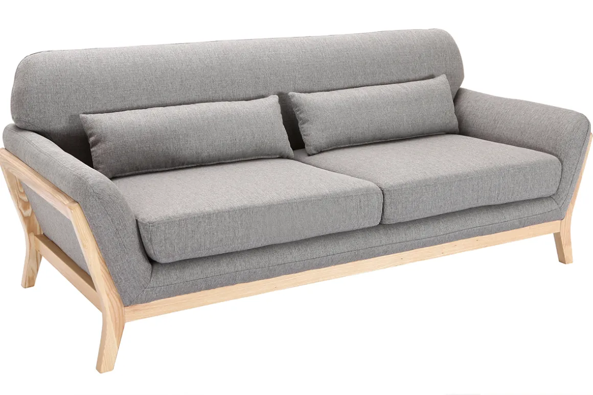 Discount Miliboo Sofá escandinavo 3 plazas gris patas madera YOKO