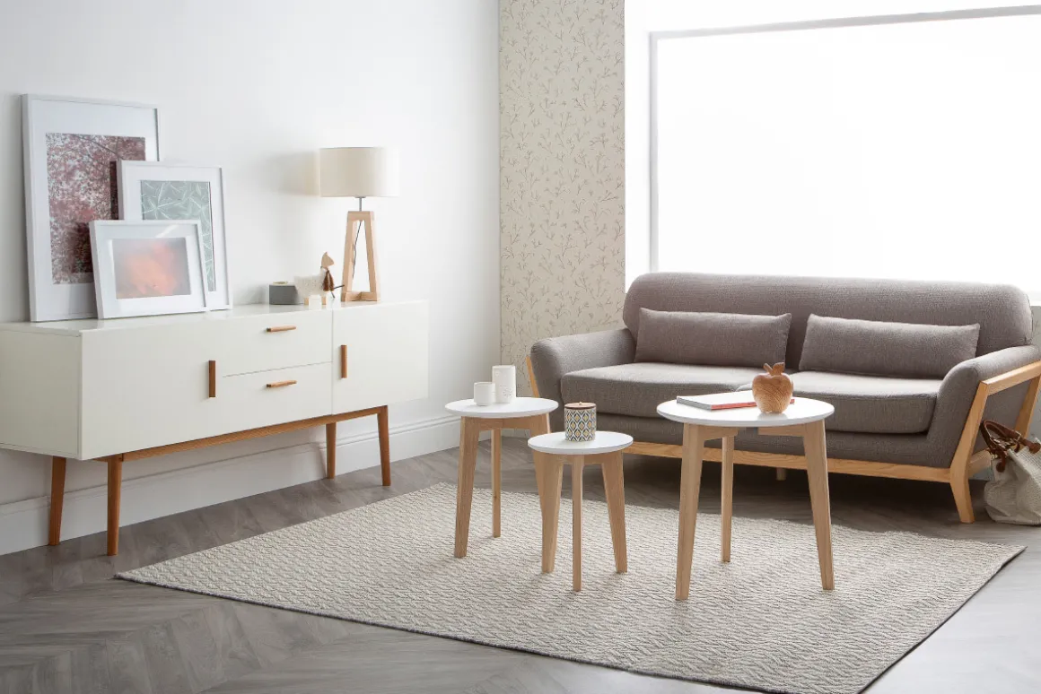 Discount Miliboo Sofá escandinavo 3 plazas gris patas madera YOKO