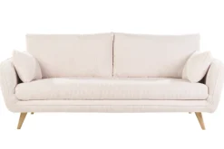 Flash Sale Miliboo Sofá escandinavo de 3 plazas en terciopelo acanalado color crema y madera clara CREEP