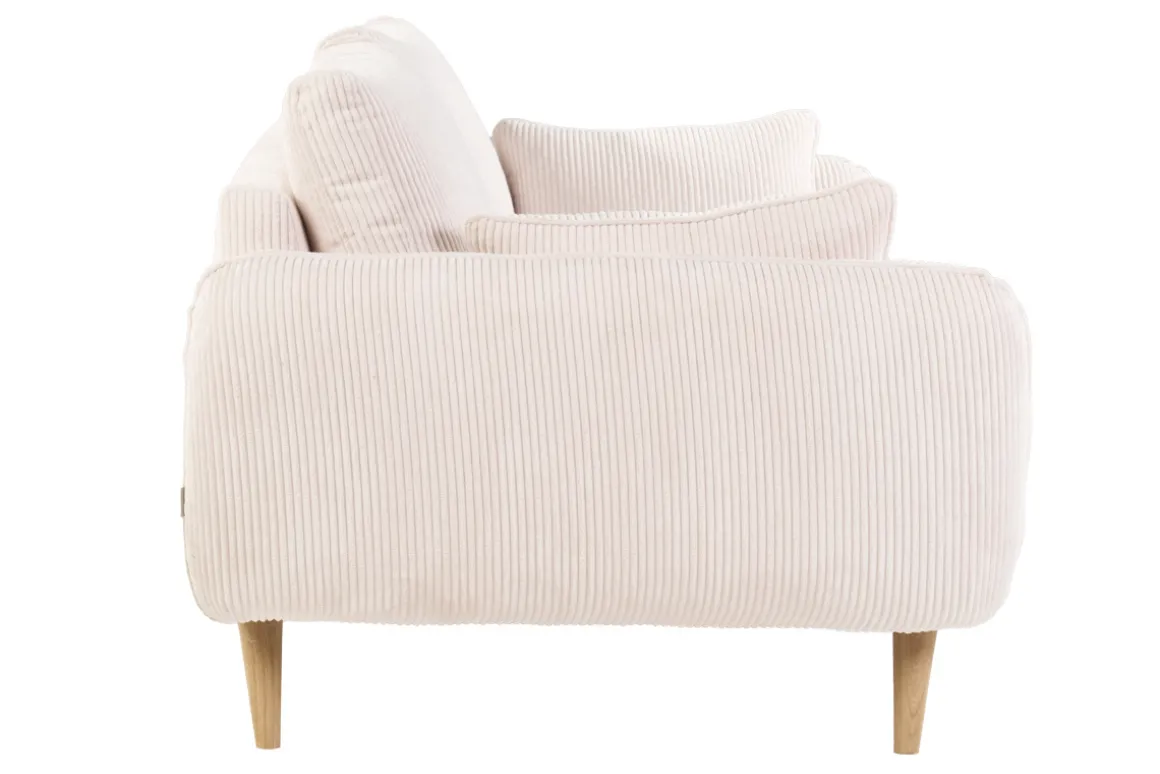 Flash Sale Miliboo Sofá escandinavo de 3 plazas en terciopelo acanalado color crema y madera clara CREEP