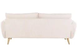 Flash Sale Miliboo Sofá escandinavo de 3 plazas en terciopelo acanalado color crema y madera clara CREEP