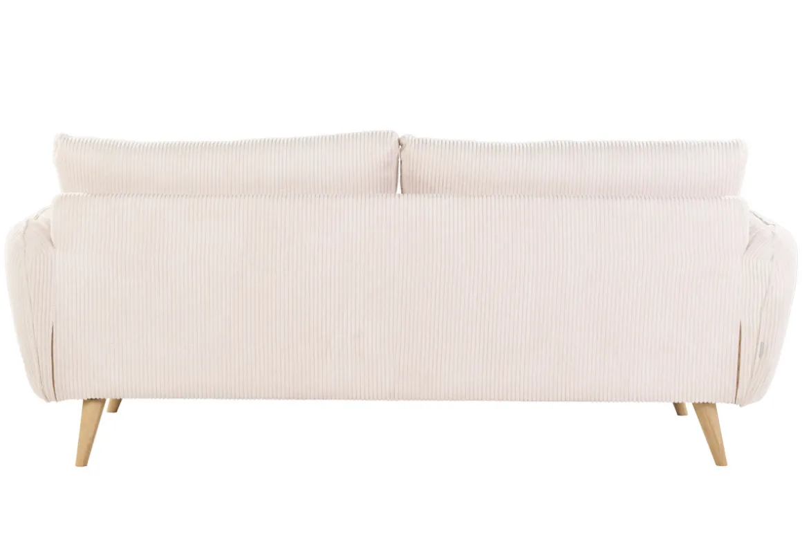 Flash Sale Miliboo Sofá escandinavo de 3 plazas en terciopelo acanalado color crema y madera clara CREEP