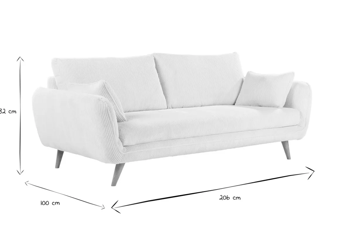 Flash Sale Miliboo Sofá escandinavo de 3 plazas en terciopelo acanalado color crema y madera clara CREEP