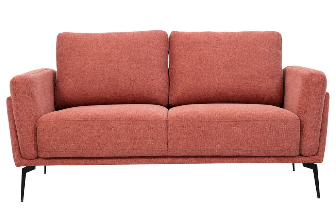 Discount Miliboo Sofá moderno 2 plazas de tela efecto aterciopelado texturizado terracota y metal negro MOSCO