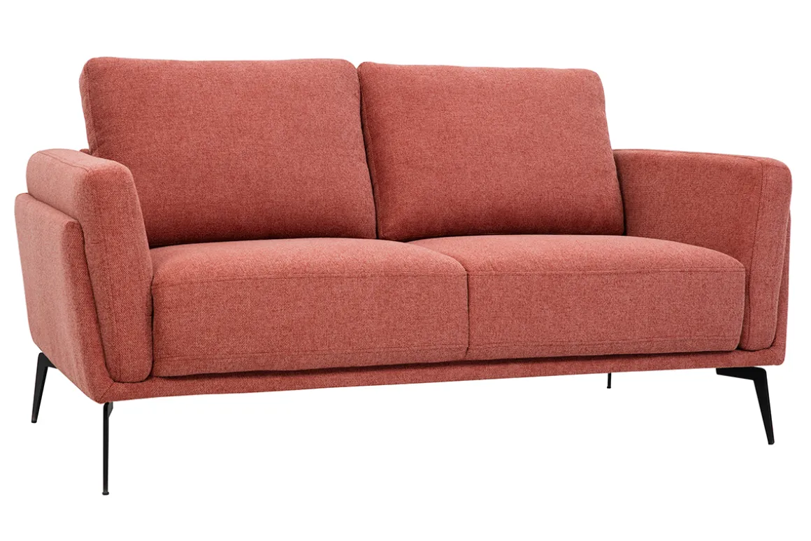 Discount Miliboo Sofá moderno 2 plazas de tela efecto aterciopelado texturizado terracota y metal negro MOSCO