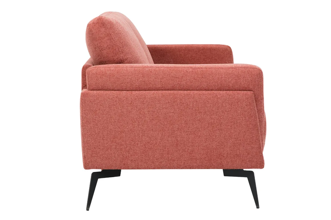 Discount Miliboo Sofá moderno 2 plazas de tela efecto aterciopelado texturizado terracota y metal negro MOSCO