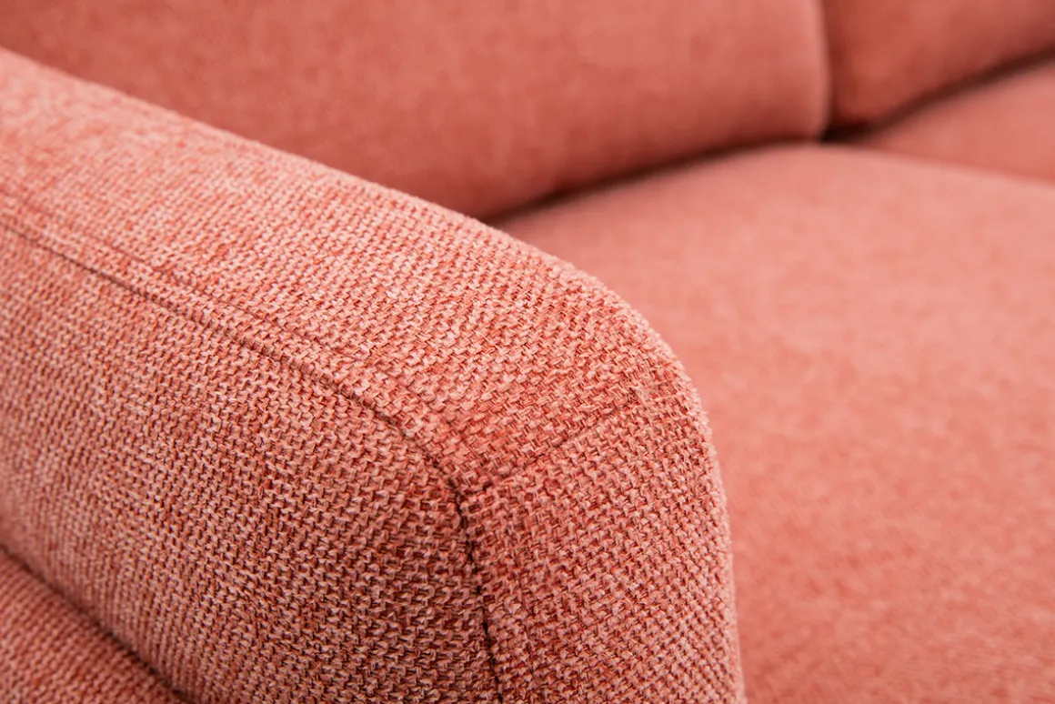 Discount Miliboo Sofá moderno 2 plazas de tela efecto aterciopelado texturizado terracota y metal negro MOSCO