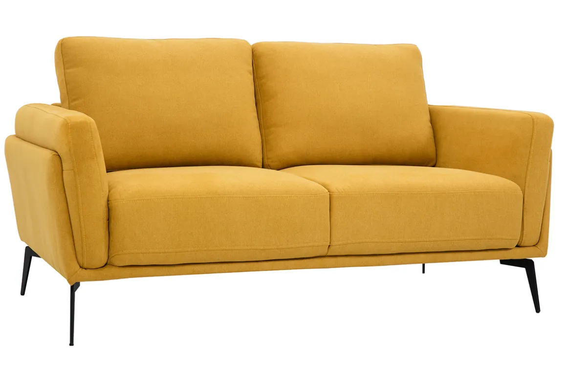 Hot Miliboo Sofá moderno 2 plazas de tela efecto aterciopelado texturizado amarillo mostaza y metal negro MOSCO