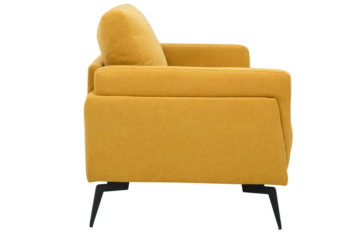 Hot Miliboo Sofá moderno 2 plazas de tela efecto aterciopelado texturizado amarillo mostaza y metal negro MOSCO
