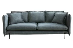 Best Sale Miliboo Sofá moderno 3-4 plazas de terciopelo azul grisáceo y metal negro ALMAR