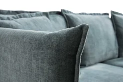 Best Sale Miliboo Sofá moderno 3-4 plazas de terciopelo azul grisáceo y metal negro ALMAR