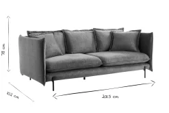 Best Sale Miliboo Sofá moderno 3-4 plazas de terciopelo azul grisáceo y metal negro ALMAR