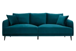 Best Sale Miliboo Sofá moderno 3 plazas de terciopelo azul petróleo y metal negro JERRY