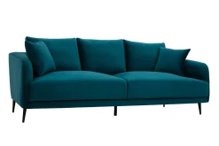 Best Sale Miliboo Sofá moderno 3 plazas de terciopelo azul petróleo y metal negro JERRY