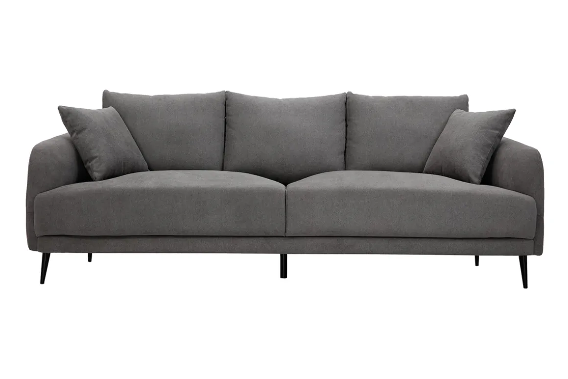 Outlet Miliboo Sofá moderno 3 plazas de tejido efecto aterciopelado gris y metal negro JERRY