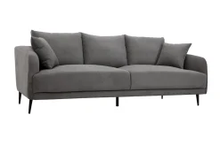 Outlet Miliboo Sofá moderno 3 plazas de tejido efecto aterciopelado gris y metal negro JERRY