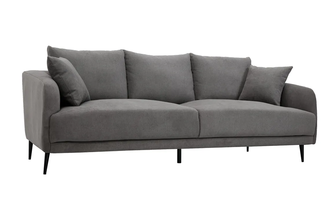 Outlet Miliboo Sofá moderno 3 plazas de tejido efecto aterciopelado gris y metal negro JERRY