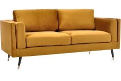 Sale Miliboo Sofá moderno 2-3 plazas de terciopelo amarillo, madera negra y metal dorado STING