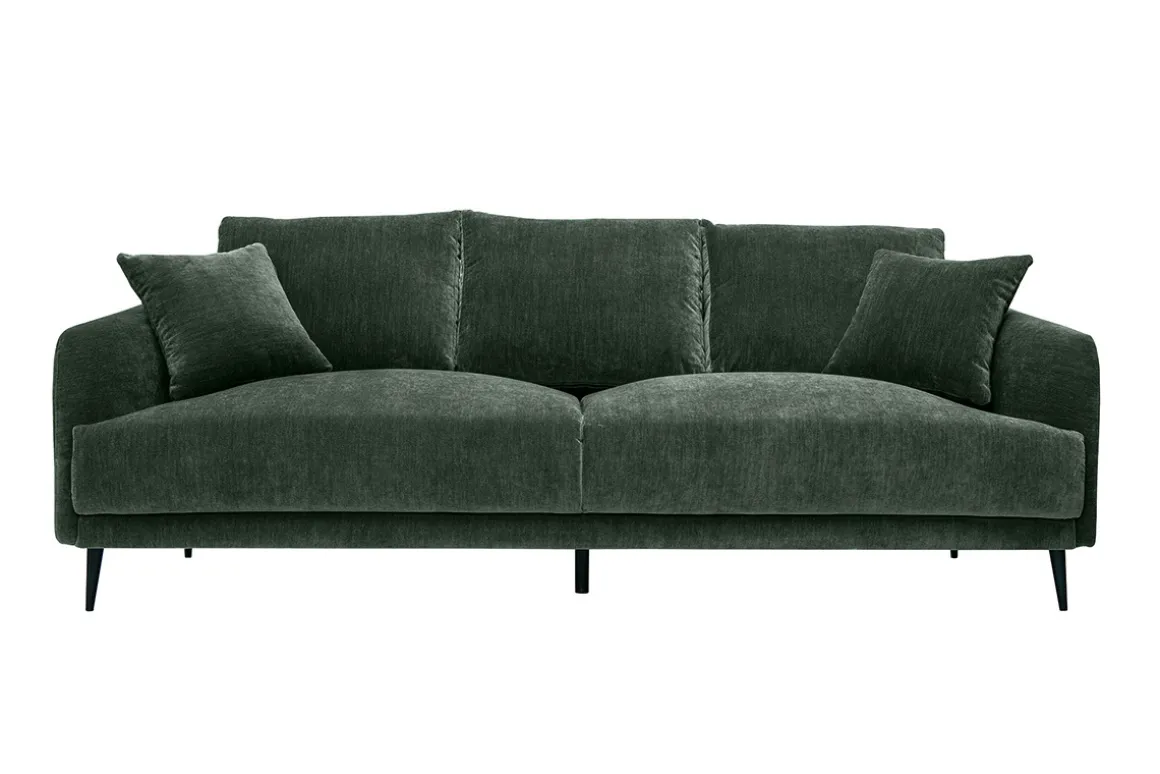 Fashion Miliboo Sofá moderno 3 plazas de tejido efecto aterciopelado caqui y metal negro JERRY