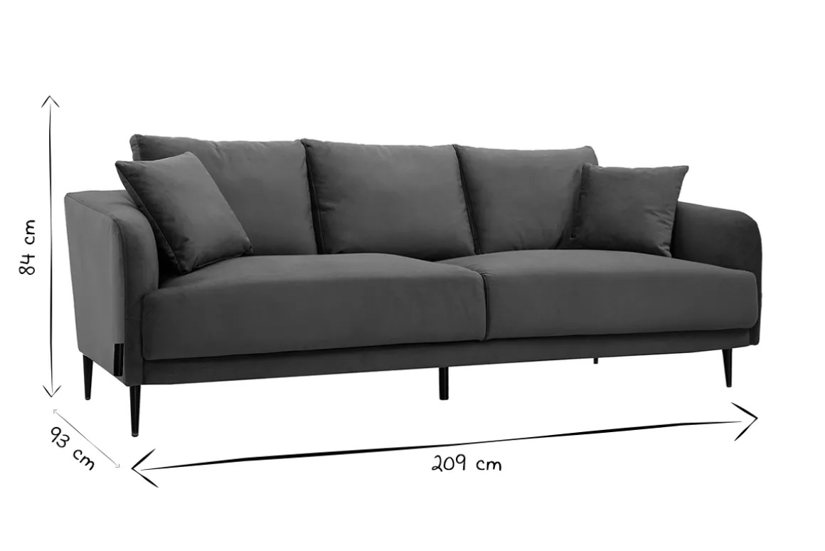 Fashion Miliboo Sofá moderno 3 plazas de tejido efecto aterciopelado caqui y metal negro JERRY
