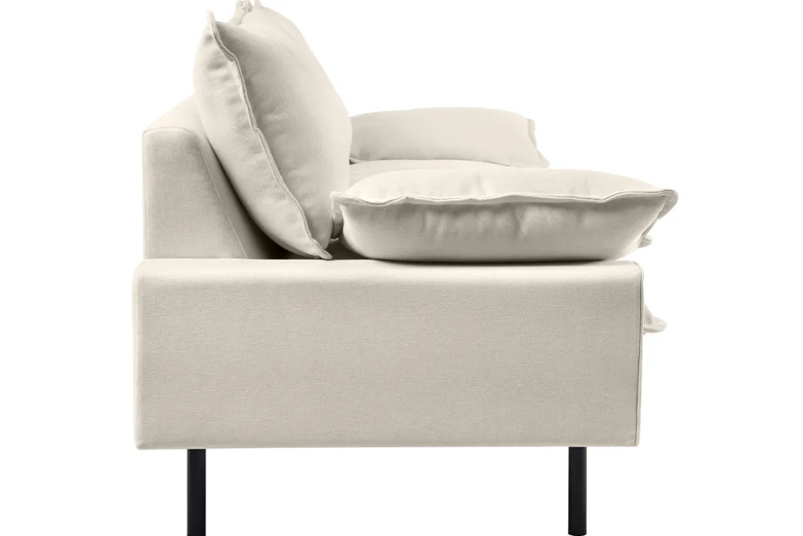 Flash Sale Miliboo Sofá moderno 3 plazas de tejido efecto aterciopelado texturizado beige y metal negro DORY