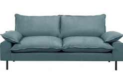 New Miliboo Sofá moderno 3 plazas de tejido efecto aterciopelado texturizado azul grisáceo y metal negro DORY