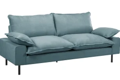 New Miliboo Sofá moderno 3 plazas de tejido efecto aterciopelado texturizado azul grisáceo y metal negro DORY