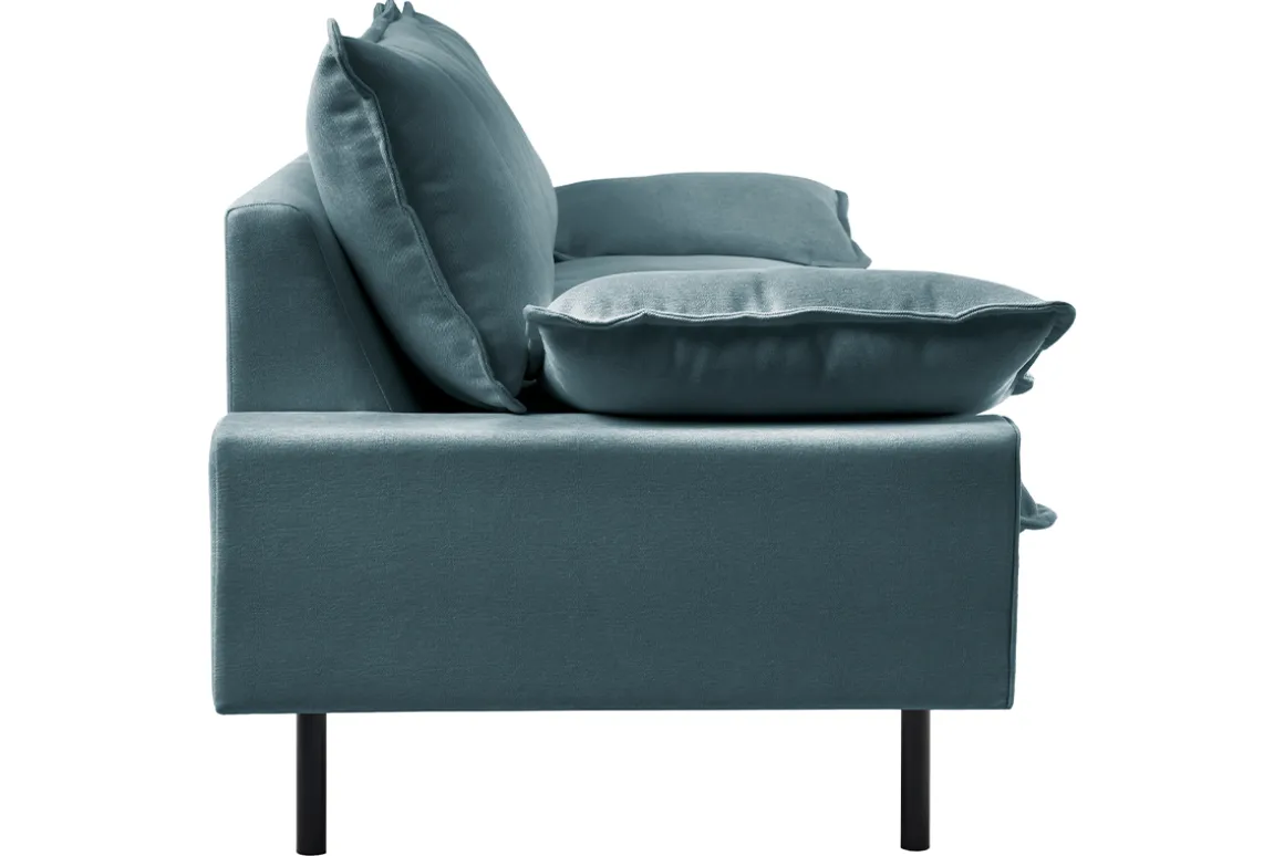 New Miliboo Sofá moderno 3 plazas de tejido efecto aterciopelado texturizado azul grisáceo y metal negro DORY