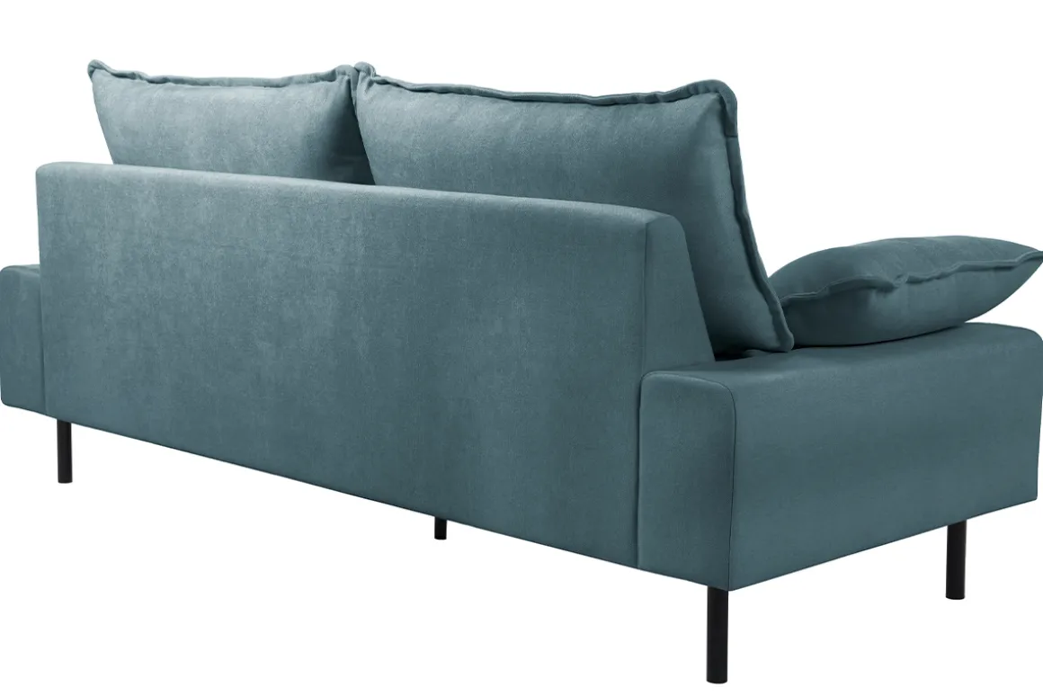 New Miliboo Sofá moderno 3 plazas de tejido efecto aterciopelado texturizado azul grisáceo y metal negro DORY