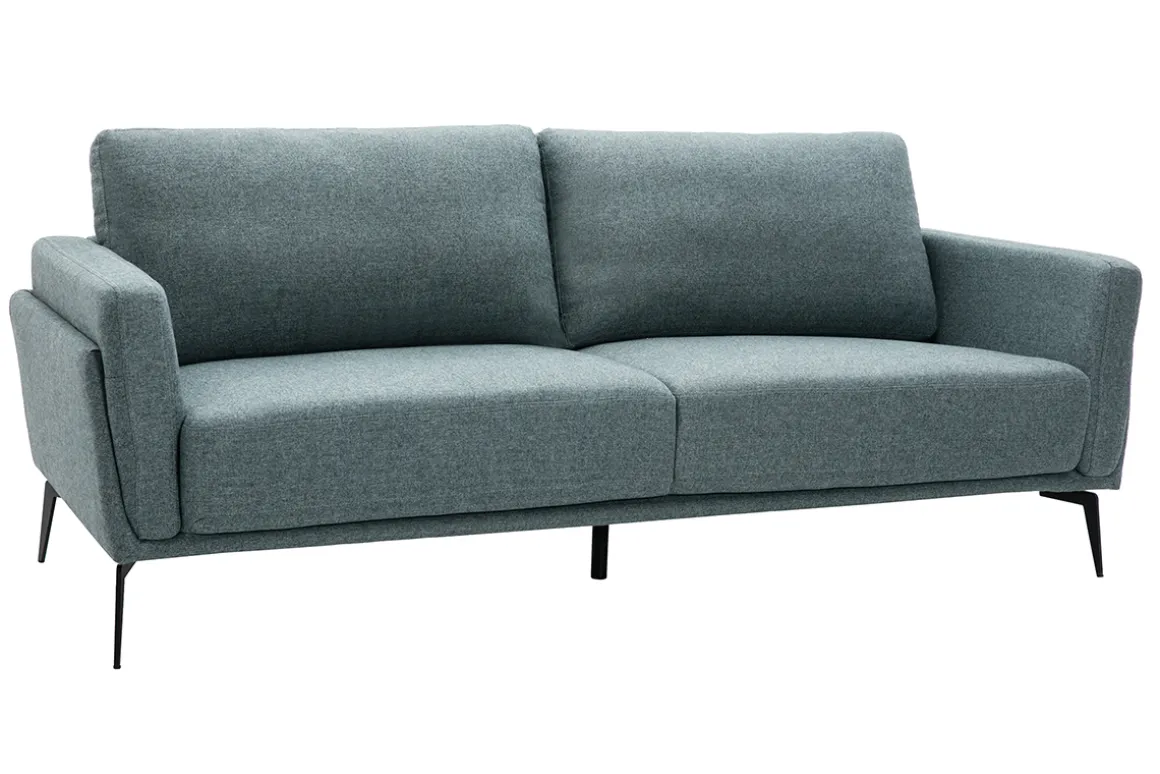 Sale Miliboo Sofá moderno 3 plazas de tela efecto aterciopelado texturizado verde grisáceo y metal negro MOSCO