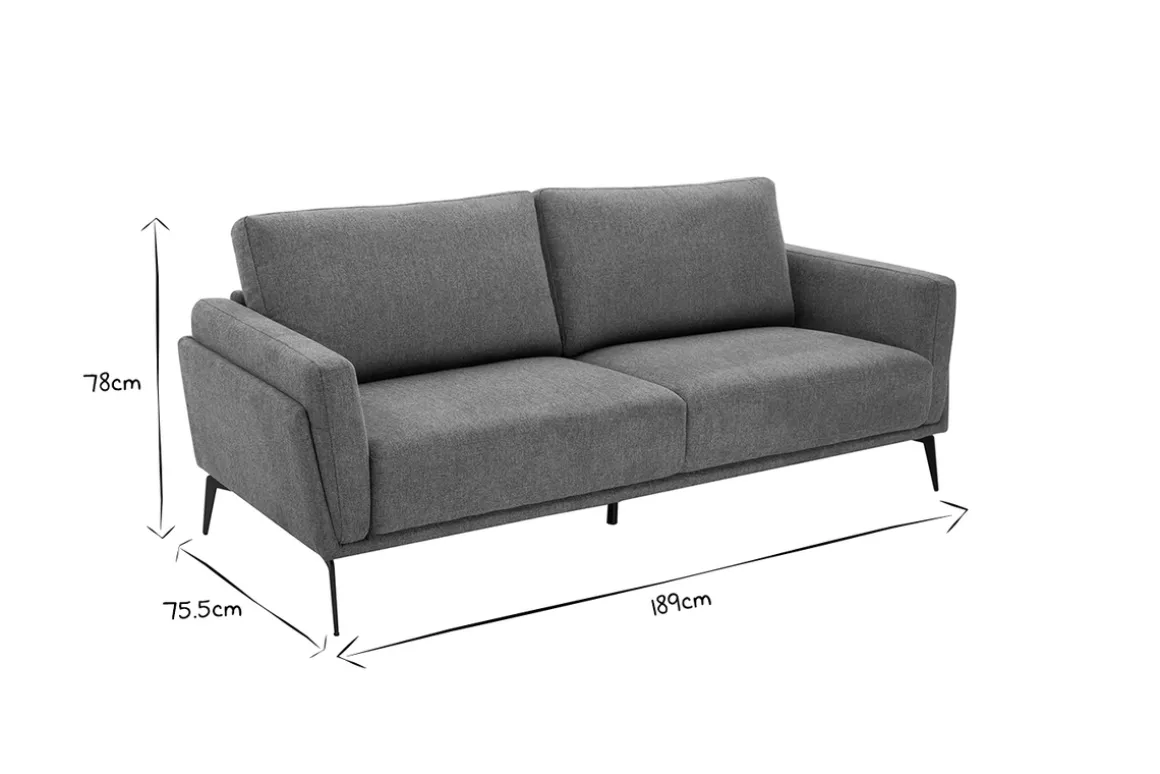 Sale Miliboo Sofá moderno 3 plazas de tela efecto aterciopelado texturizado verde grisáceo y metal negro MOSCO