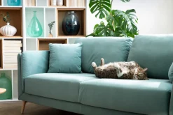 Shop Miliboo Sofá moderno 3 plazas en tejido gris claro VOGUE