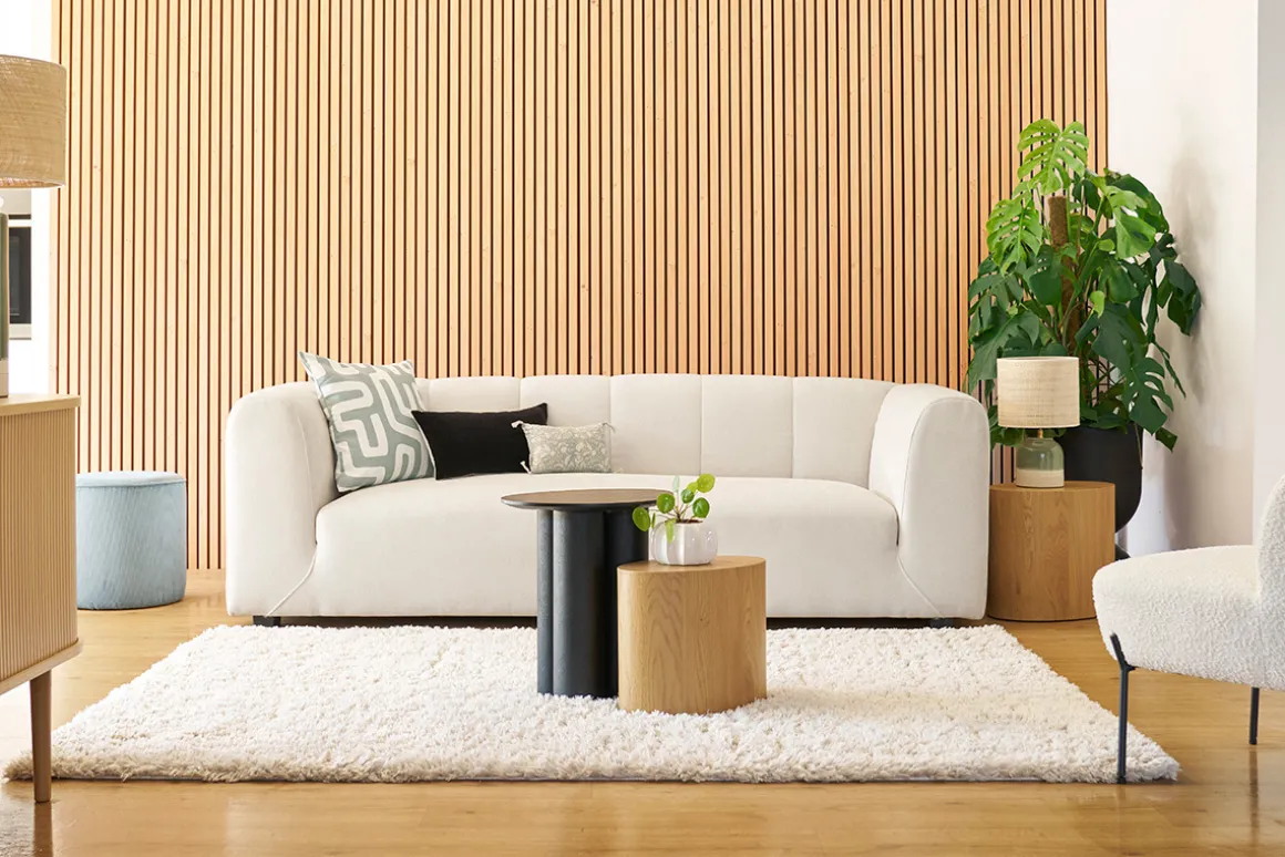 Fashion Miliboo Sofá moderno de tela beige 4 plazas OLIVEIRO
