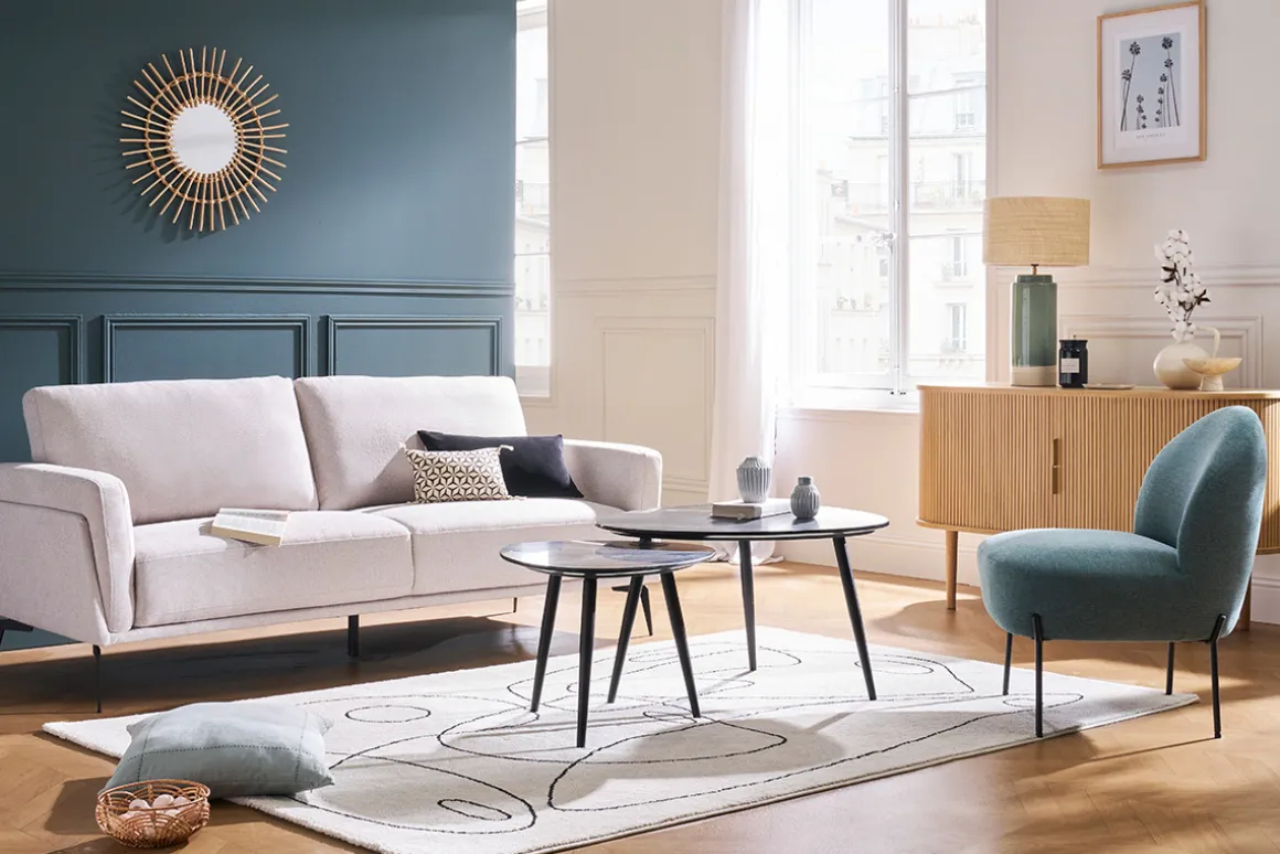 Cheap Miliboo Sofá moderno 3 plazas de tejido efecto aterciopelado texturizado beige MOSCO