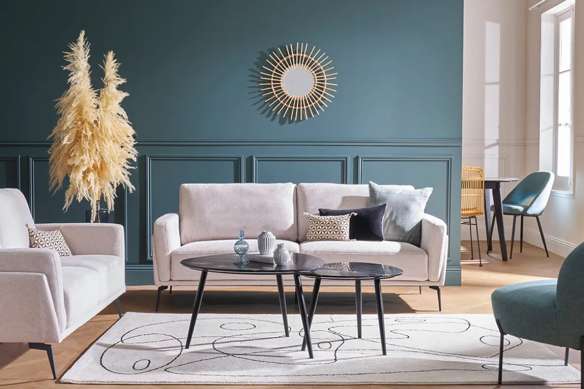 Cheap Miliboo Sofá moderno 3 plazas de tejido efecto aterciopelado texturizado beige MOSCO