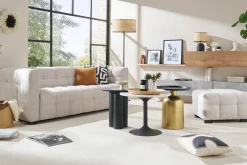 Shop Miliboo Sofá moderno 3 plazas de tejido efecto aterciopelado texturizado beige CORTO