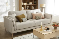 Best Sale Miliboo Sofá moderno 3 plazas de tela beige natural VOGUE
