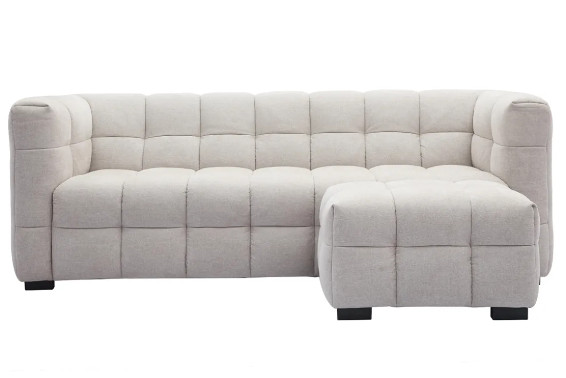 Cheap Miliboo Sofá moderno 3 plazas y reposapiés de tejido efecto aterciopelado texturizado beige CORTO